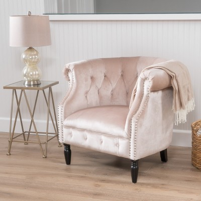 Aries Champagne Velvet High-Back Club Chair with Studded Arms