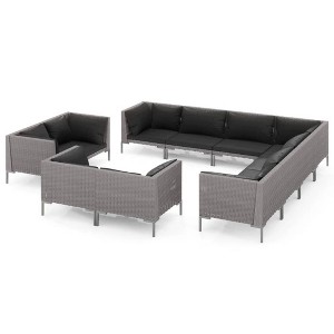 vidaXL Patio Lounge Set Outdoor Sectional Corner Sofa Poly Rattan Dark Grey - 1 of 4