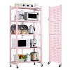 LunaLulinlk 5-Tier Storage Shelving Unit, Metal Shelf, Foldable Storage Shelf with Wheels, Kitchen Shelf with 4 Hooks, No Assemble Require, Pink - 2 of 4