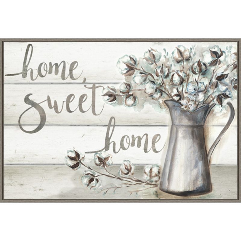 Amanti Art Framed Farmhouse Cotton Home Sweet Home by Tre Sorelle Studios Canvas Wall Art Print (33 in. W x 23 in. H), Sylvie Greywash Frame, 1 of 9