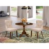 HomeStock 3 Piece Dining Table Set, 1 Drop Leaves Table and 2 Light Tan Linen Fabric Dinning Chairs  - Acacia Walnut Finish - 2 of 4