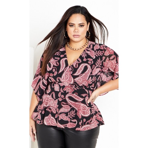 CITY CHIC | Women's Plus Size Top Paisley Level - Paisley Black - 12 Plus