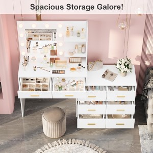 61" Makeup Vanity with Mirror & Lights - 3 Color Modes, 8 Drawers & 2 Shelves, Adjustable Brightness for Bedroom - 1 of 4