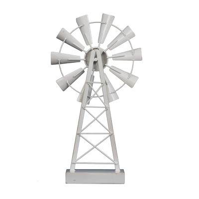 Small White Enamel Metal Windmill Table Figurine