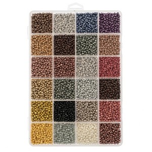 John Bead 300g Assorted Glass Seed Beads 8/0, 24 Colors Dark Metallic Palette Round Bead for DIY Crafts Jewelry Making Bead Box - 1 of 4