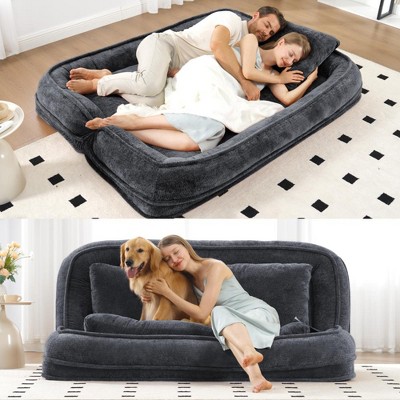 SKRAN Extra Large Human Dog Bed,Lazy Couch Giant Bean Bag Lounge Chair,Comfy Tatami With Adjustable Backrests And 2 Pillows Fits You & Pets
