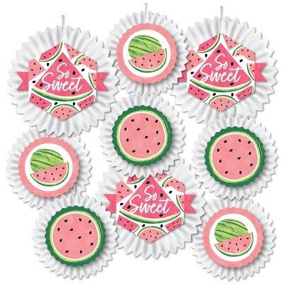 Big Dot of Happiness Sweet Watermelon - Hanging Fruit Party Tissue Decoration Kit - Paper Fans - Set of 9