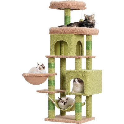 Cat Tree with Large Platform, Multi-Level Cat Tower with 2 Caves, Cat Condo with 6 Sisal Scratching Posts, Top Perch and Hammock