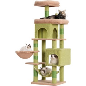 Cat Tree with Large Platform, Multi-Level Cat Tower with 2 Caves, Cat Condo with 6 Sisal Scratching Posts, Top Perch and Hammock - 1 of 4