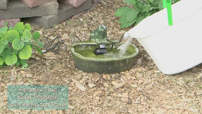 Sunnydaze Outdoor Solar Powered Ceramic Spitting Frog Water Fountain with Submersible Pump - 7" - Green, 2 of 13, play video