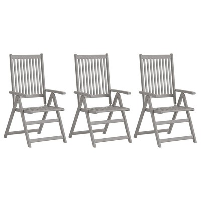 vidaXL Garden Chair Set of 3 Grey Solid acacia wood 3 pieces Foldable