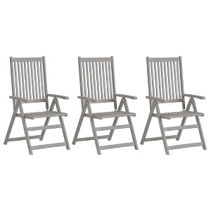 vidaXL Garden Chair Set of 3 Grey Solid acacia wood 3 pieces Foldable - 1 of 4