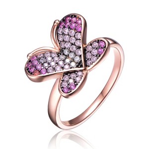 Guili Elegant Sterling Silver 18K Rose Gold-Plated Butterfly Floral Ring with Cubic Zirconia for a Graceful, Timeless Look. Sizes 6, 7, and 8. - 1 of 3