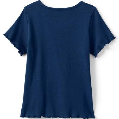 Lands' End Kids Short Sleeve Ribbed Henley T-Shirt - Large - Deep Sea Navy — фото 2