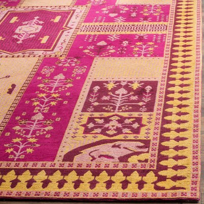 Vintage Fuchsia & Gold Flat Weave 8' x 10' Area Rug
