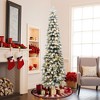 LuxenHome 7Ft Pre-Lit Flocked Pencil Artificial Christmas Tree with Metal Base Green - 2 of 4
