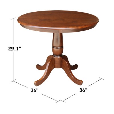 Espresso Round Solid Wood Dining Table with Pedestal Base