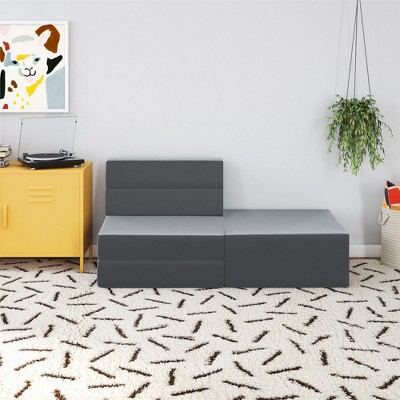 Medium Gray Velvet Rectangular Pouf Ottoman