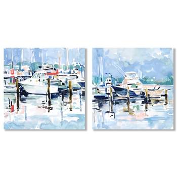 Americanflat Modern Coastal (Set Of 2) Canvas Wall Art Set Watercolor Marina By World Art Group