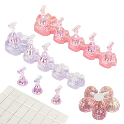 SAVILAND Pro Press-On Training Kit - 11 Stands w/40 Adhesive Balls & Magnets Salon System.(Cranberry)