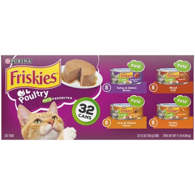 Purina Friskies Pat&#233; with Liver and Turkey Flavor Wet Cat Food Poultry Favorites - 5.5oz/32ct Variety Pack