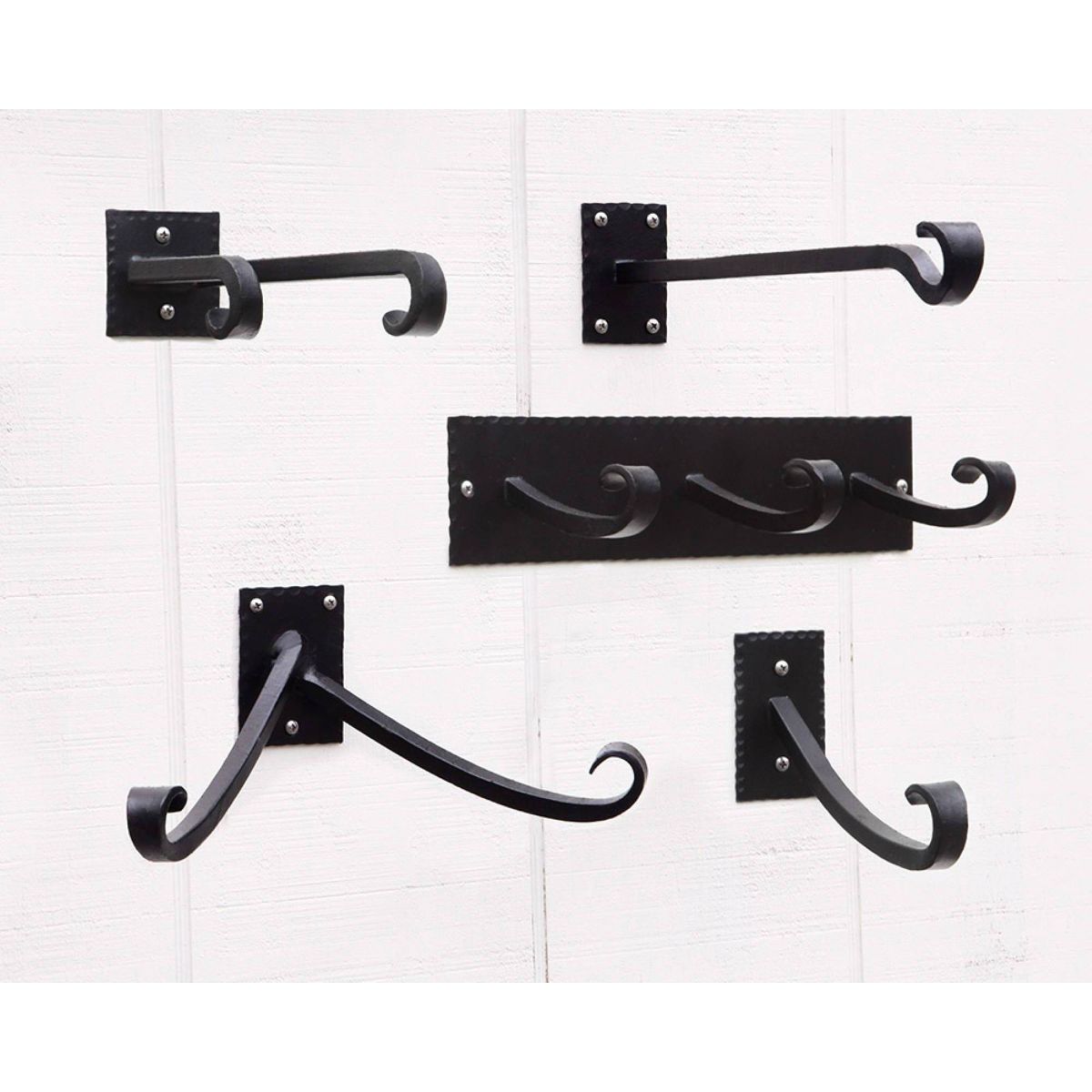 ACHLA Designs 2pc Iron Lodge Double Bracket and Multiple Hooks Black 2.5"x10" - thumbnail 4