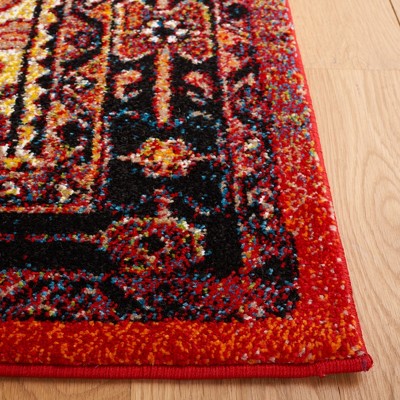 Vintage Red and Black Synthetic Rectangular Area Rug
