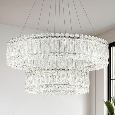 LamQee Modern LED Crystal Chandeliers for Dining Room Light Fixture Ring Chandeliers Crystal Ceiling Pendant Lights Dimmable with Remote Control