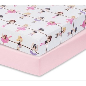 Everyday Kids 2-Pack Fitted Girls Crib Sheets, 100% Soft Breathable Microfiber, Fits Standard Crib Mattress 28x52in, Ballerina and Pink Sheets - 1 of 4