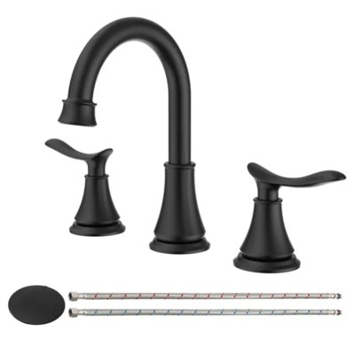 LunaLulink 2-Handle 8 inch Widespread Bathroom Sink Faucet Matt Black Lavatory Faucet 3 Hole 360° Swivel Spout Vanity Sink Basin Faucets