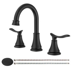 LunaLulink 2-Handle 8 inch Widespread Bathroom Sink Faucet Matt Black Lavatory Faucet 3 Hole 360° Swivel Spout Vanity Sink Basin Faucets - 1 of 4