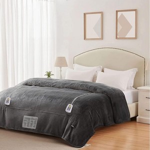 Heynemo Electric Blanket Queen Size, Heated Blanket Dual Control Soft Flannel, 10 Heat Settings, 12 Hours Auto Off, Machine Washable, Beige - 1 of 4
