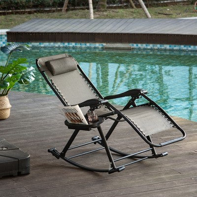 Zero Gravity Chair Folding Rocking Bungee Suspension Shade Blocker Outdoors 