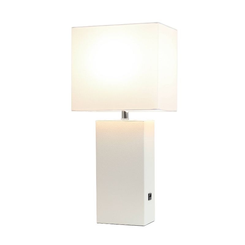Modern Leather Table Lamp with USB and Fabric Shade - Elegant Designs, 3 of 9