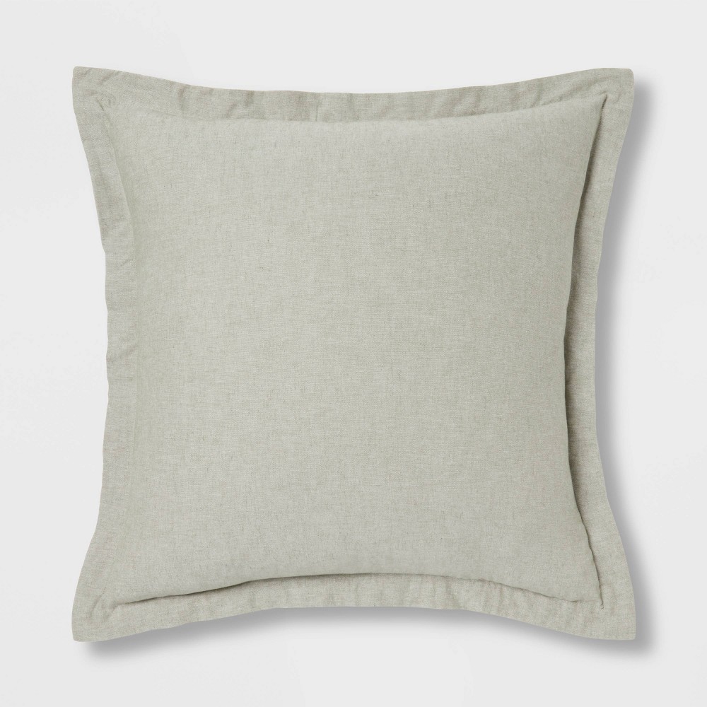 Euro Cotton Linen Blend Chambray Decorative Throw Pillow Moss Green - Threshold™: Indoor Square Cushion, Zipper Closure, OEKO-TEX Certified