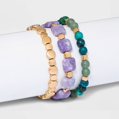 Semi-Precious Lilac Lepidolite and Jade Chrysocolla Bracelet Set 3pc - Universal Thread™ Lilac