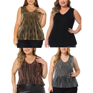 Agnes Orinda Women's Plus Size Sequin Glitter Gradient Party V Neck Concert Packs Tank Tops - 1 of 4