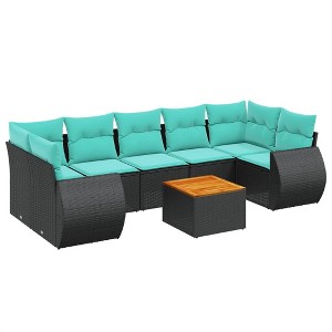 vidaXL 8 Piece Garden Sofa Set with Cushions Black and Blue Poly Rattan - 1 of 4