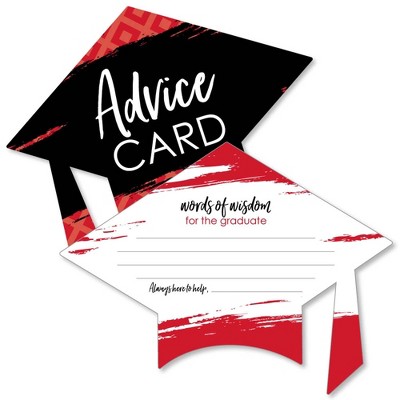 Big Dot of Happiness Red Grad - Best is Yet to Come - Red Grad Cap Wish Card Graduation Party Activities - Shaped Advice Cards Games - Set of 20