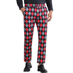 Lars Amadeus Men's Flat Front Straight Leg Argyle Plaid Trousers - 1 of 4