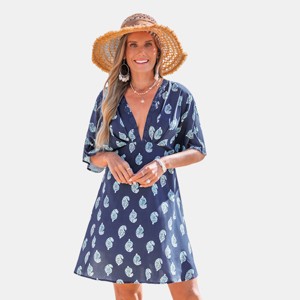 Women's Breezy Navy Paisley Beach Dress with Plunging Neckline - Cupshe - 1 of 4
