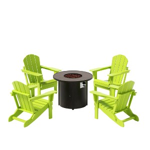 WestinTrends Outdoor Patio Folding Adirondack Chair With Round Fire Pit Table Sets - 1 of 2