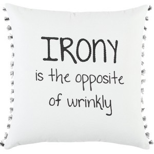 20"x20" Oversize Irony Square Throw Pillow Cover - Rizzy Home: Embroidered, Cotton Canvas, Tassels - 1 of 4