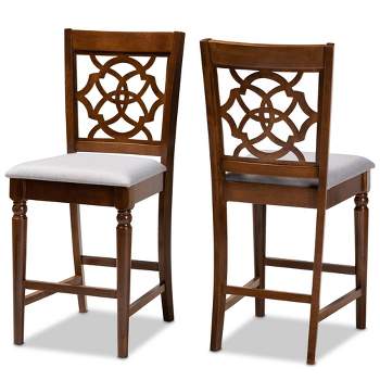 Set of 2 Oscar Pub Chair Gray/Walnut - Baxton Studio: Modern Upholstered Armless, Counter Height