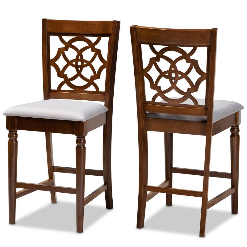 Set of 2 Oscar Pub Chair Gray/Walnut - Baxton Studio: Modern Upholstered Armless, Counter Height, 1 of 9