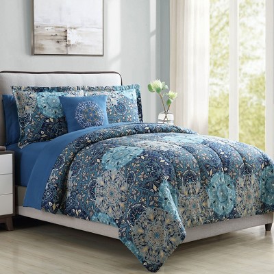 Granada Blue Queen Reversible Microfiber Bed in a Bag Set