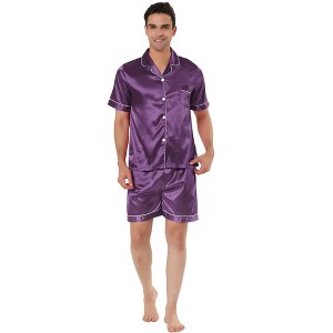 Lars Amadeus Men's Short Sleeve Top and Pants Summer Satin Pajama Sets - 1 of 4