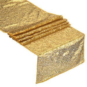Unique Bargains Party Wedding Polyester Flexible Cutting Delicate Edges Sequin Table Runner 2 Pcs - 1 of 3