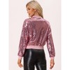 Allegra K Women's Sequin Sparkle Long Sleeve Cropped Length Zipper ...