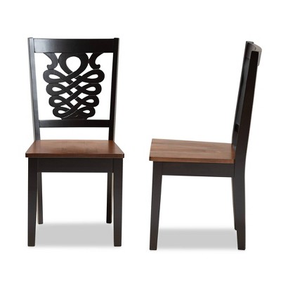 Gervais Two-Tone Dark Brown and Walnut Wood Dining Chair Set